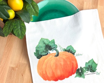 Pumpkin Tea Towel, Flour sack dish towel