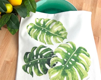 Monstera Tea Towel, Flour sack dish towel