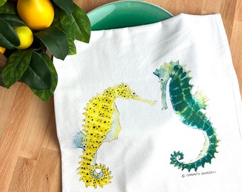 Sea Horses Tea Towel, Flour sack dish towel