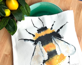 Bumblebee Tea Towel, Flour sack dish towel