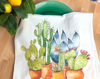 Succulents & Cactus Tea Towel, Flour sack dish towel