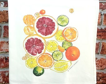 Citrus Tea Towel, Flour sack dish towel