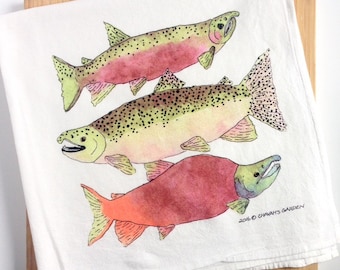 Salmon Tea Towel, Flour sack dish towel