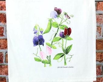 Kitchen Towel, Watercolor Sweet Pea Tea Towel