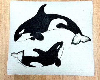 Orca Momma and Baby Swedish Dishcloth