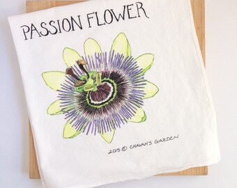 Passionflower Tea Towel, Watercolor flower