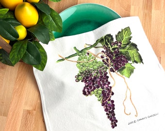 Tea Towel, Watercolor Grapes, "Shane's Grapes," Wine-lover and Foodie Gift