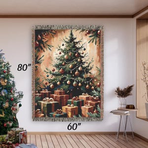 Christmas Tree Woven Blanket - Holiday Home Decor, Winter Throw Blanket, Christmas Holiday Room Accent, Cozy Blanket Christmas Decoration