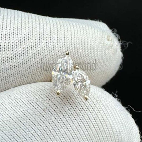 14K Gold Lab-Grown Diamond Flower Stud Earring – Marquise Petal Helix Piercing