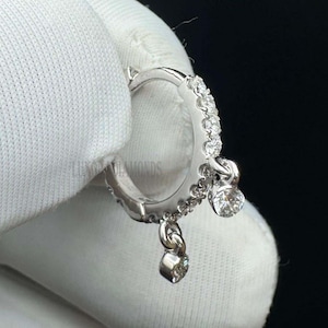 16G Diamond Eternity Double Dangle Hoop Earring 10k/14k Solid Gold 8mm Double Dangle Lab Grown Diamond Eternity Clicker For Women