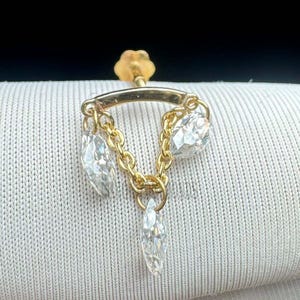 14K Gold Triple Marquise Lab-Grown Diamond Helix Piercing: 16g Threaded Stud