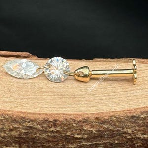 14k Gold Marquise Dangle Diamond Stud Floating Double Diamond Threaded Charm Earring Double Diamond Stud For Women