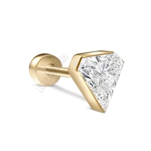 14K Solid Gold Invisible Set Silhouette Diamond Threaded Stud Earring Cartilage Stud Conch Stud Helix Stud Tragus Stud Conch Piercing