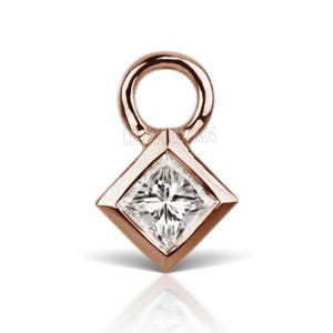 14k Solid Gold Princess Charm, Bezel Lab Diamond, Earring Dangle, Square Diamond Drop, Helix Hoop Charm, Minimalist Add On Jewelery Gifts