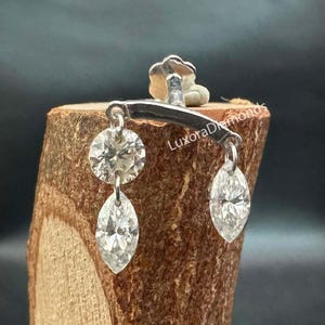 14K Gold Diamond Drape Helix Stud Earring: Marquise & Round, 16G Threaded Flatback