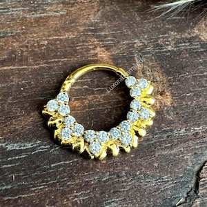 14k Gold Helix Diamond Clicker Earring 16g Septum Daith Earring Diamond Horizontal Eternity Hoop Earring CVD Diamond Clicker