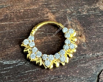 14k Gold Diamond Helix Earring: 16g CVD Eternity Hoop