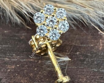 0.25ct Natural Diamond Flower Cluster Stud Earrings – 14K Gold, 5mm, H Color