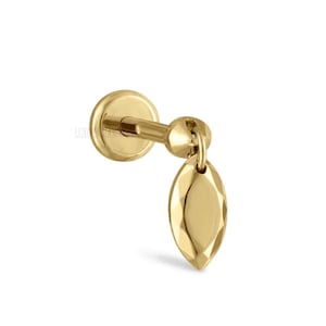 Pendiente con dije de marquesa roscado en oro facetado de 14 quilates. Pendiente con dije de marquesa roscado colgante con un solo perno roscado.