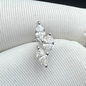 Triple Marquise Lab Grown Diamond Threaded Stud Earring Leaf Earring 14K Solid Gold Helix Cartilage Piercing Diamond Stud (Single)