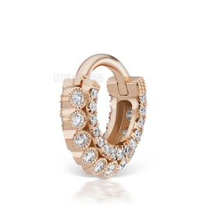 Lab Grown Diamond Double-sided Apsara Hoop Earring two rows diamonds Piercing scalloped settings row of pavé Diamonds Clicker Ring