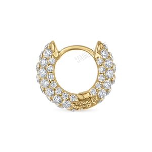 Stunning sparkle Invisible Set Diamond Three Row Pavé Hoop Earring 14kSolid Gold 8mm Pavé lab Grown diamonds set Daith Conch Helix Piercing