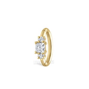2mm Diamond Princess Hoop Earring 14K Solid Yellow Gold piercing 8 mm clicker ring Single Labgrown Diamond Hoop Earring Worn with any charms