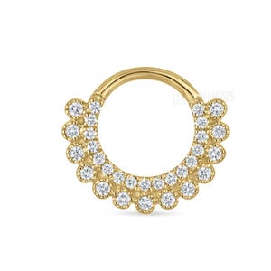 8 MM Apsara Single Lab Grown Diamond Hoop Earring 14k Solid Gold Daith Clicker Hoop Piercing for her 14g 16g 18g Septum Helix Conch