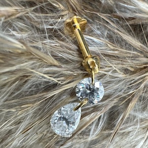 Double Diamond Stud For Women 14k Gold Pear Dangle Diamond Stud Floating Double Diamond Threaded Charm Earring