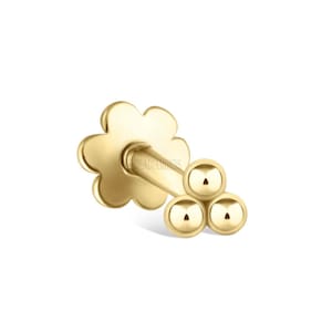 Ball Trinity Threaded Stud Earring 14K solid gold Screw Back Stud Cartilage Earring Conch Tragus Piercing Single Stud Piercing For Women
