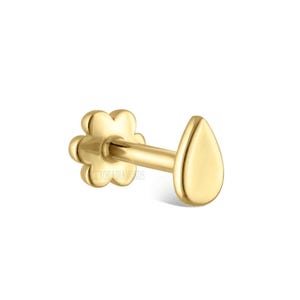 4 MM Plain Pear Shaped Threaded Stud Earring 14K solid gold teardrop Shape threaded single stud Piercing Screw Back Helix Piercing