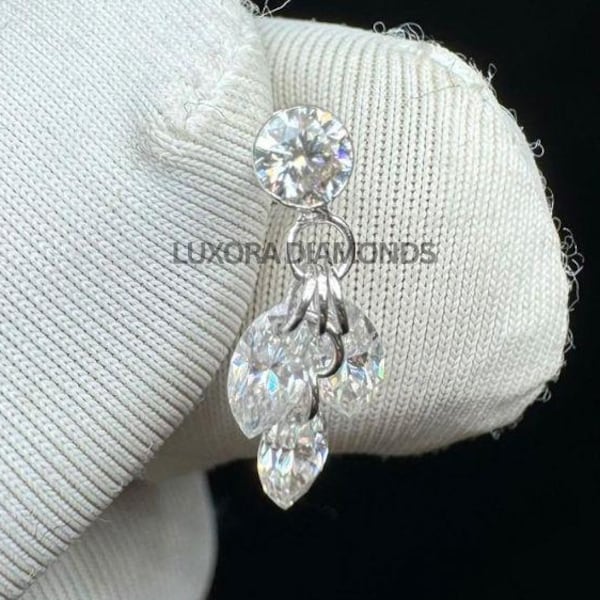 10 kt gouden in het lab gekweekte diamanten steker, marquise en rond geslepen, helix-kraakbeenpiercing