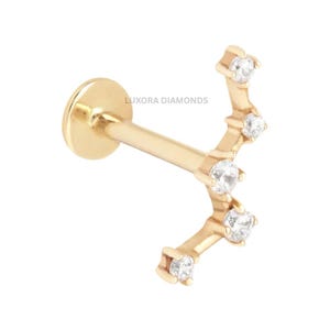 10Kソリッドゴールド 華奢な星座型イヤークライマー 16g フラットバックスタッド カーブドラボグロウン軟骨ミニマリスト ヘリックス トラガス コンクピアス（女性用）