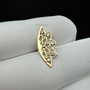 14k Gold Lotus Mandala 16g Flat Back Stud Earring Real Diamond Helix Piercing Jewelry Boho Floral Cartilage Labret Unique Tragus Conch Stud
