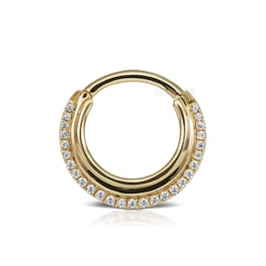 18K Solid Gold Diamond Dhara Hoop Earring 16g Septum Daith Earring Natural Diamond Helix Earring For Women Diamond Clicker