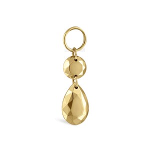 Double Faceted Gold Charm solid gold charm faceting pear and brilliant round cut diamonds dangle charm worn with any hoops and studs