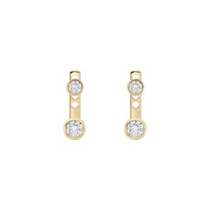 14K Gold Double Stone Ear Jackets: Bezel Diamond Stud Curved Drop Bridal Jewelry