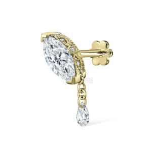 Marquise Diamond Dangle Cartilage Stud: 14k Gold Helix Earring