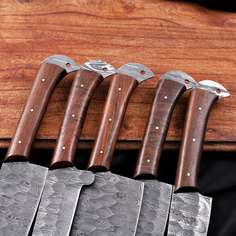 Hand-Forged Damascus Chef Knife Set - Handmade Kitchen Knives - Custom Damascus Steel Knife Gift - Chef Gift, Christmas, Anniversary image 3