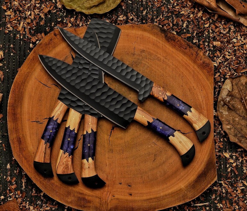 Hand-Forged Damascus Chef Knife Set - Handmade Kitchen Knives - Custom Damascus Steel Knife Gift - Chef Gift, Christmas, Anniversary image 13