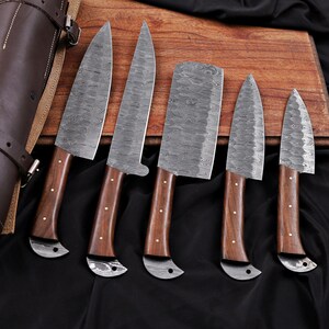 Hand-Forged Damascus Chef Knife Set - Handmade Kitchen Knives - Custom Damascus Steel Knife Gift - Chef Gift, Christmas, Anniversary image 6