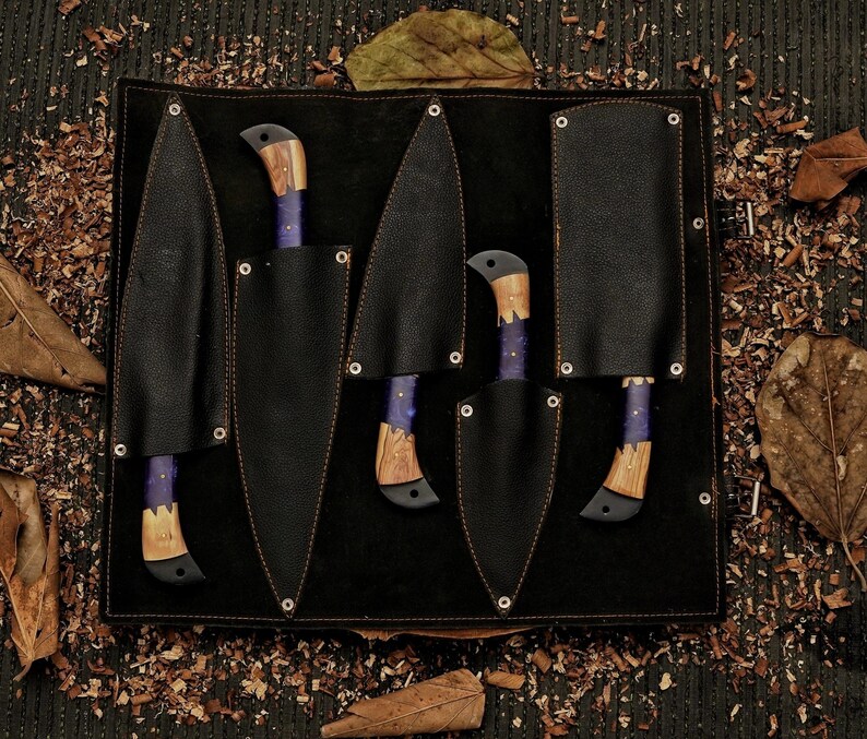 Hand-Forged Damascus Chef Knife Set - Handmade Kitchen Knives - Custom Damascus Steel Knife Gift - Chef Gift, Christmas, Anniversary image 10