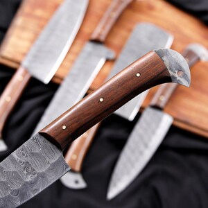 Hand-Forged Damascus Chef Knife Set - Handmade Kitchen Knives - Custom Damascus Steel Knife Gift - Chef Gift, Christmas, Anniversary image 7