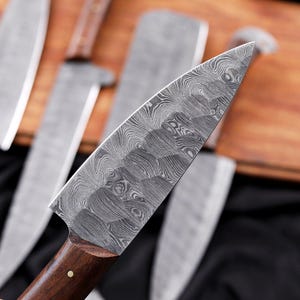 Hand-Forged Damascus Chef Knife Set - Handmade Kitchen Knives - Custom Damascus Steel Knife Gift - Chef Gift, Christmas, Anniversary image 8