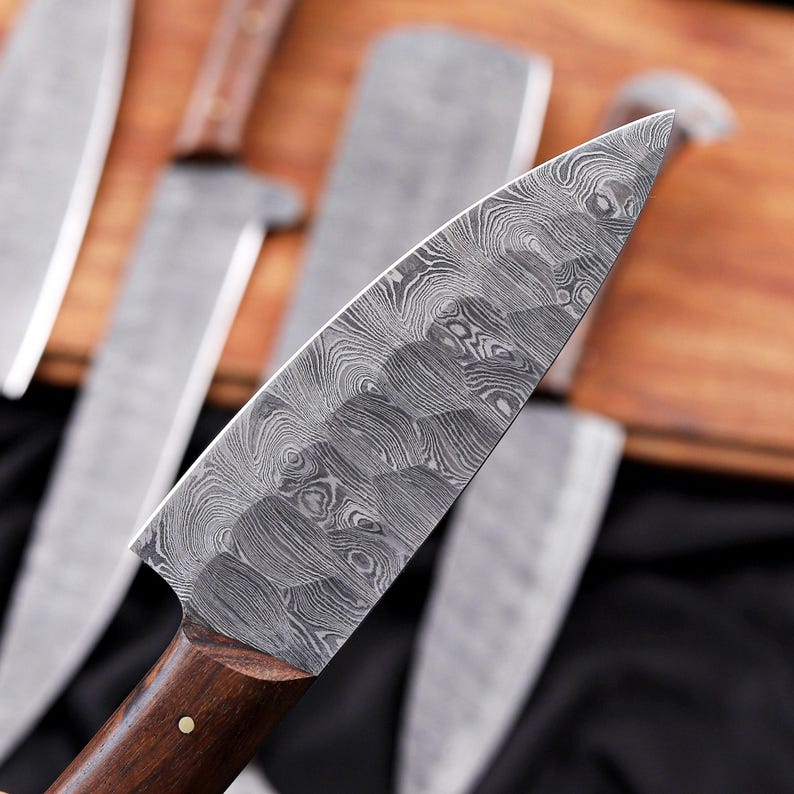 Hand-Forged Damascus Chef Knife Set - Handmade Kitchen Knives - Custom Damascus Steel Knife Gift - Chef Gift, Christmas, Anniversary image 8