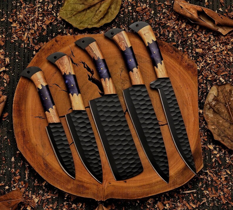 Hand-Forged Damascus Chef Knife Set - Handmade Kitchen Knives - Custom Damascus Steel Knife Gift - Chef Gift, Christmas, Anniversary image 14