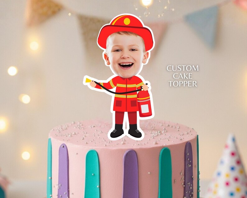 Fire Fighter Topper Firefighter Birthday Cake Topper Custom Face Party Printables Fireman ...