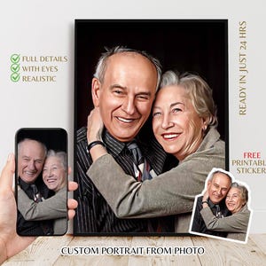 Couple Custom Portrait from Photo Oil Painting Personalized Valentine’s Gift Portrait Wall Art Couple Portrait Digital Print with sticker