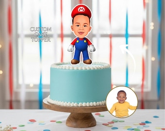 Gepersonaliseerde gezichtstaarttopper afdrukbare Super Mario Custom portret Party Decor digitale download