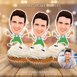 Beer Lover Cupcake Toppers Portrait from Photo Custom Face Cupcake Topper Beer Birthday Cake Topper Sheet Funny Beer & Cheer Party Decor
